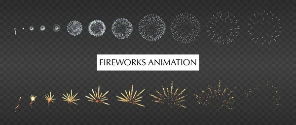Ensemble transparent d'animation de feu d'artifice — Image vectorielle