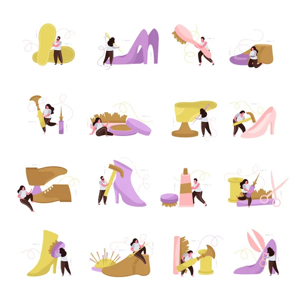 Shoemaker Flat Icons Set — Stock Vector