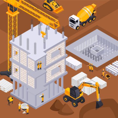 İnşaat Isometric Arkaplanı