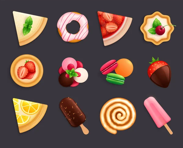 Desserts Bonbons Set plat — Image vectorielle