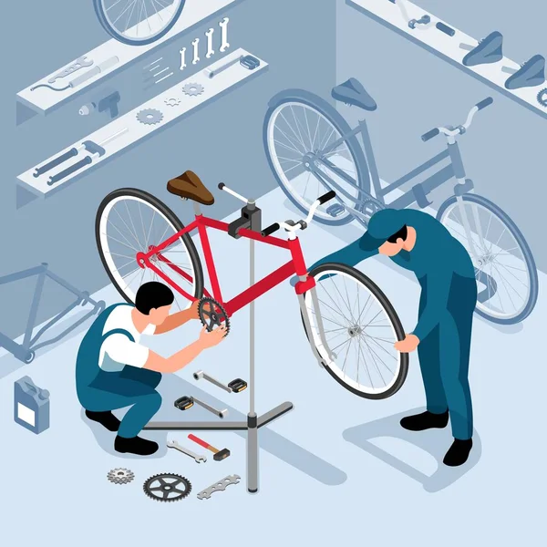 Изометрический фон для ремонта велосипедов — стоковый вектор