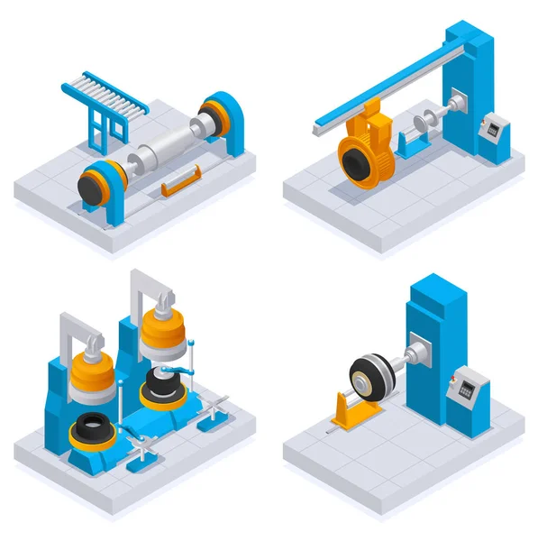 Reifenproduktion Service Isometrische Farbige Symbole Set — Stockvektor