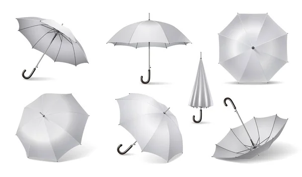 Zestaw ikon białych parasoli realistycznych — Wektor stockowy