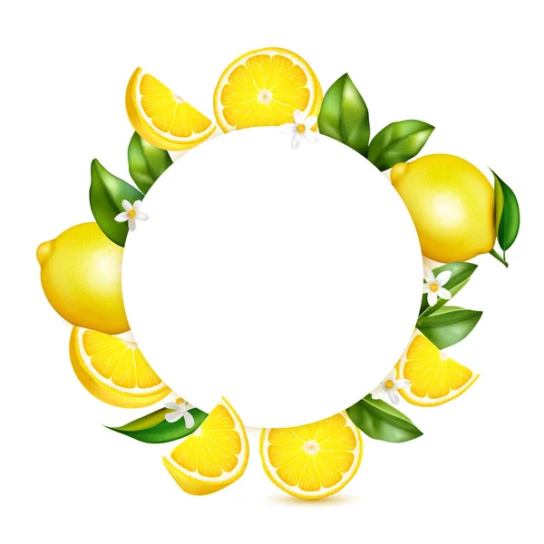 Citrus Lemon Realistischer Rahmen — Stockvektor