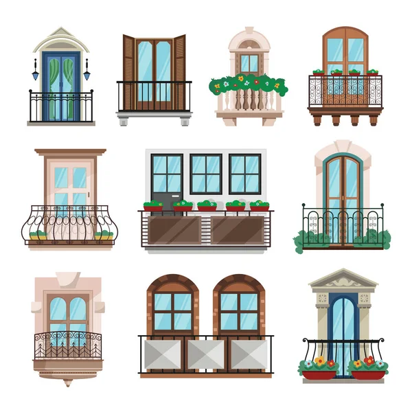 Balcony Window Set — Stock Vector