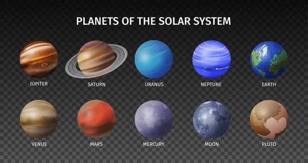 Realistisches Space Planet Transparentes Icon Set — Stockvektor