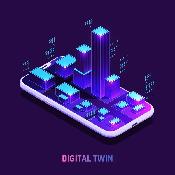 Digital tvillingteknik Isometrisk bakgrund — Stock vektor