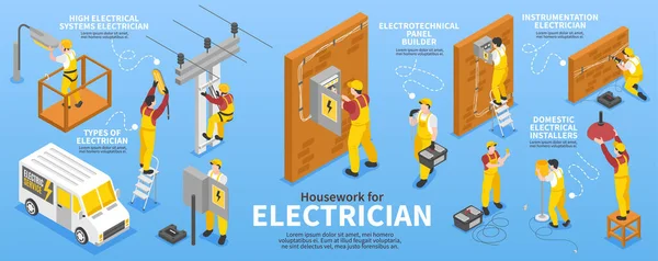 Izometryczny zestaw infograficzny dla elektryka — Wektor stockowy