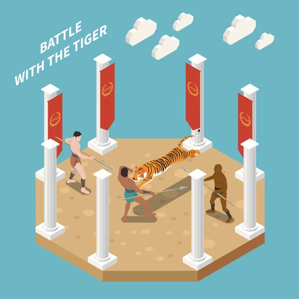 Gladiateurs romains se battant avec Tigre — Image vectorielle