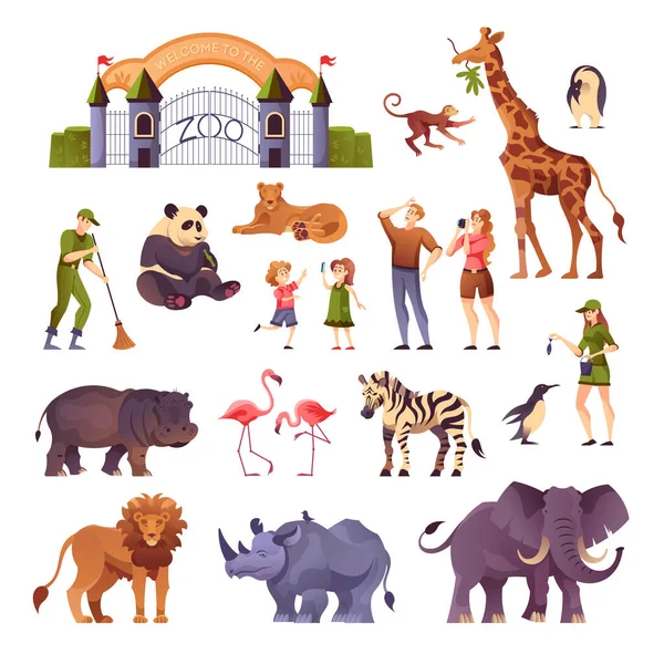Zoo zwierzęta ludzie zestaw — Wektor stockowy