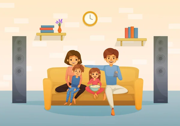 Vacaciones en familia Apartamento Composición de dibujos animados — Vector de stock