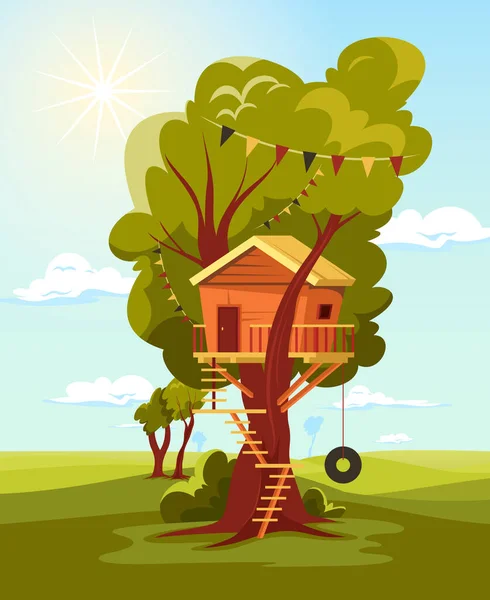 Ağaç Evi Merdiven Kompozisyonu — Stok Vektör