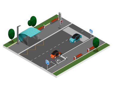 Isometric Renkli Şehir Yapıcı Elementleri Kavramı
