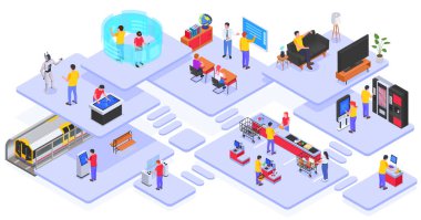 İnsanlar Arayüzleri Kullanıyor Isometric ve Renkli Bileşim