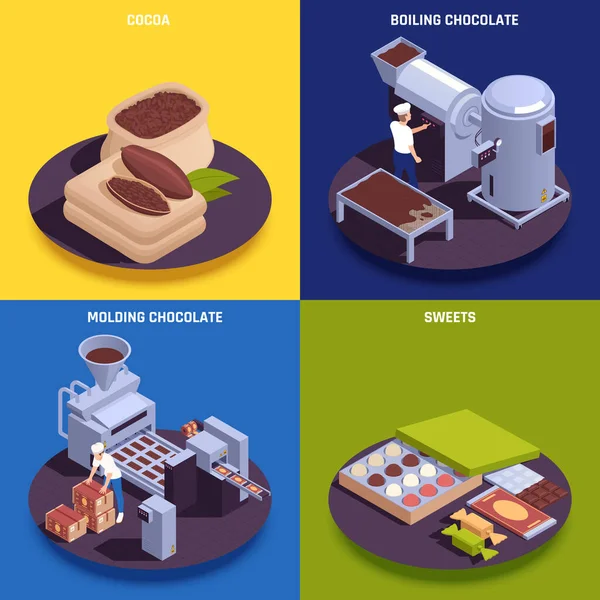 Fabrication de produits chocolatés Concept isométrique — Image vectorielle