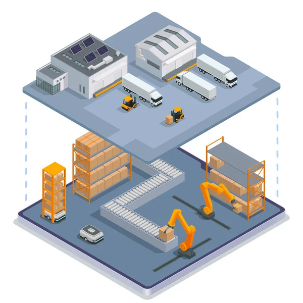 Modern Warehouse Colored Isometric Concept — Stock Vector