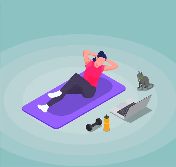 Isometric Online Fitness Workout Yoga Di Komposisi Rumah - Stok Vektor