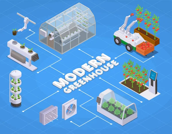 Modern Greenhouse Isometric Flowchart — Stock Vector