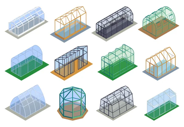 Isometric Greenhouse Icon Set — Stockvector