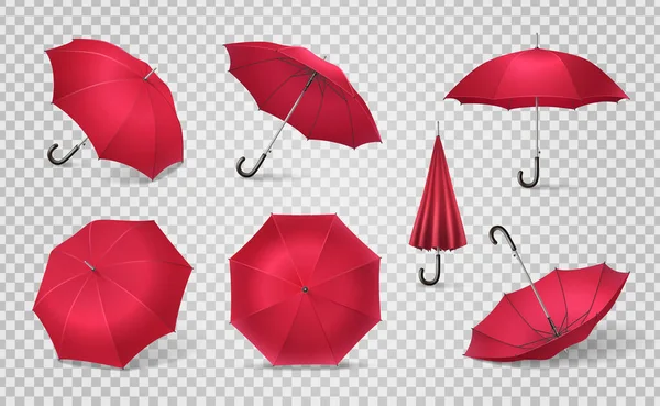 Red Realistic Umbrella Icon Set — Stockvector