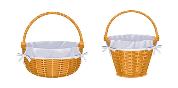 Conjunto de cestas de vime de mão — Vetor de Stock