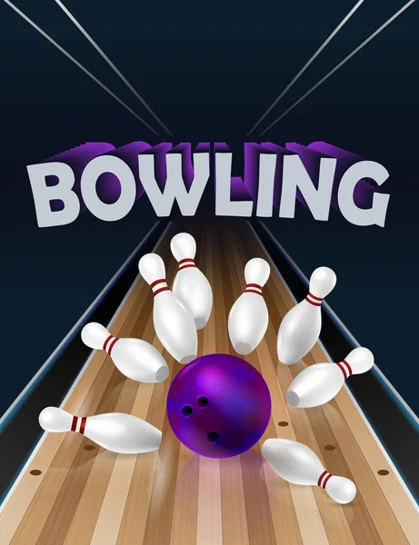 Realistische Bowling-Poster-Komposition — Stockvektor