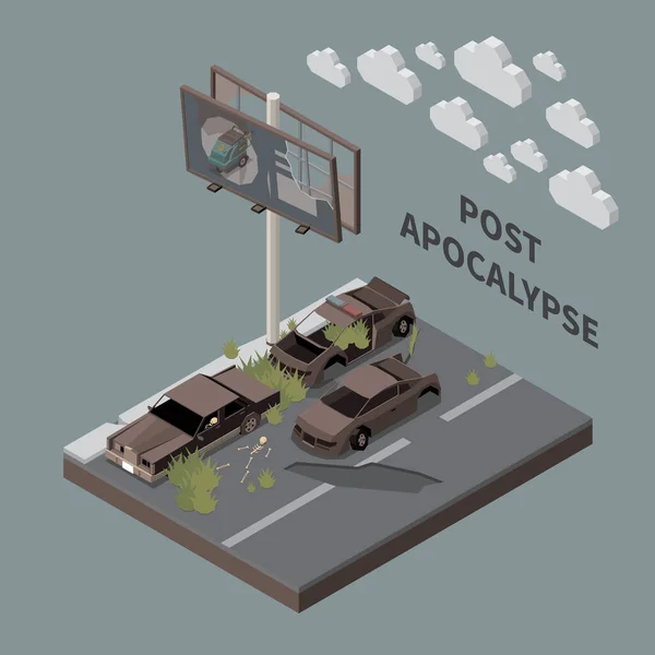 Post Apocalypse City Isometric iIlustration — Image vectorielle