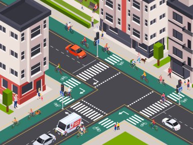 Bisiklet Yolları Isometric Illustration