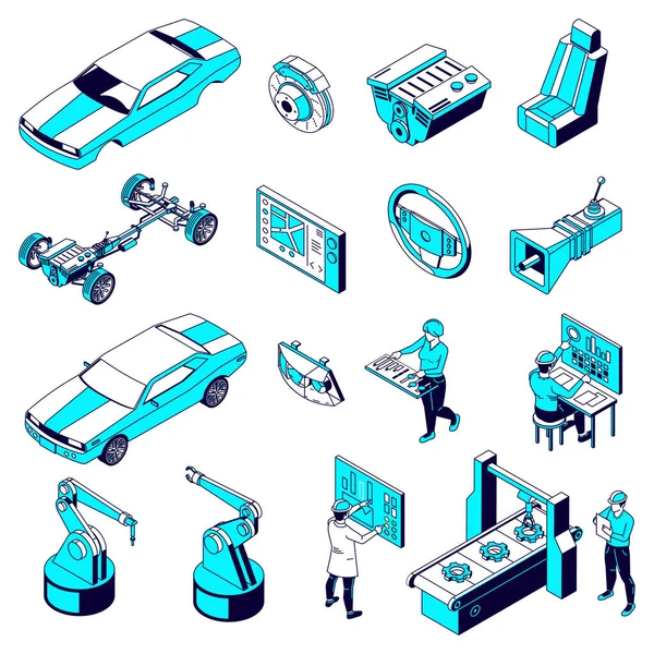 Car Parts Production Icons — Stock Vector