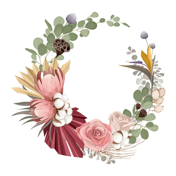 Boho Flowers Round Composition — Vetor de Stock