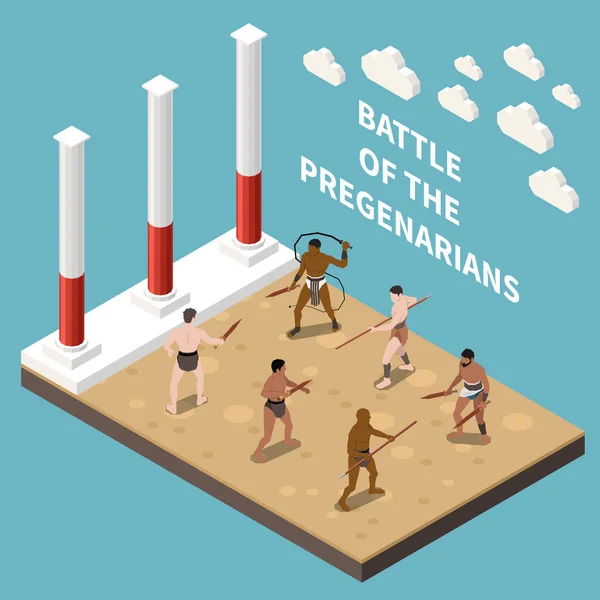 Battle Of Pregenarians Isometric Background — Stock vektor