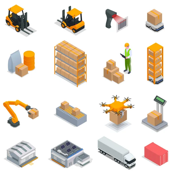 Modern Warehouse Isometric Icon Set — Stock Vector