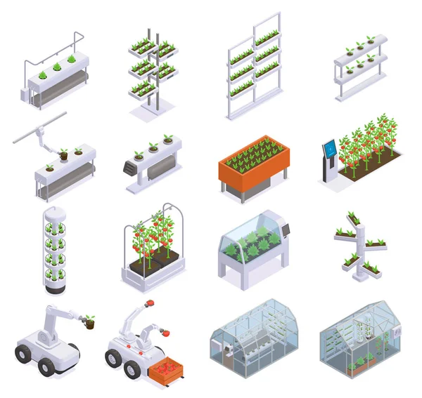 Modern Greenhouse Isometric Colored Icon Set — Archivo Imágenes Vectoriales