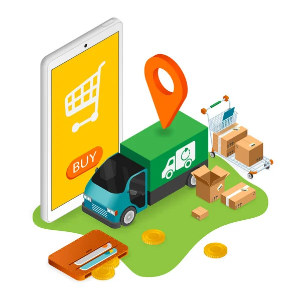 Mobile Shopping Delivery Composition — Vetor de Stock