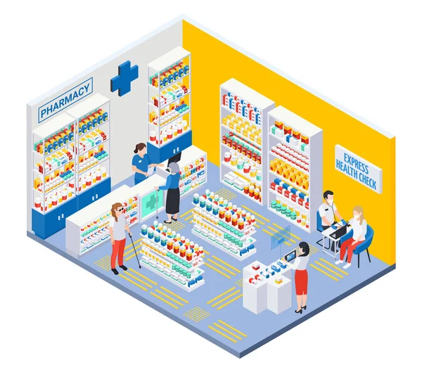 Isometric Pharmacy Interior — стоковий вектор