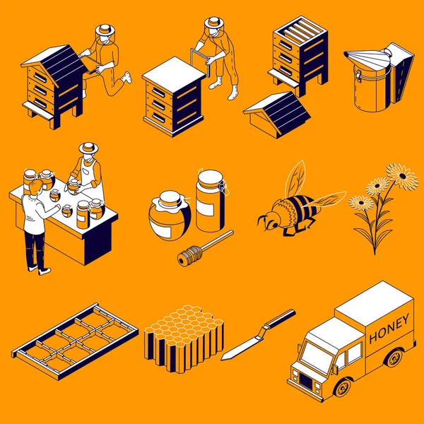 Beekeeping Isometric Icons Collection — Archivo Imágenes Vectoriales