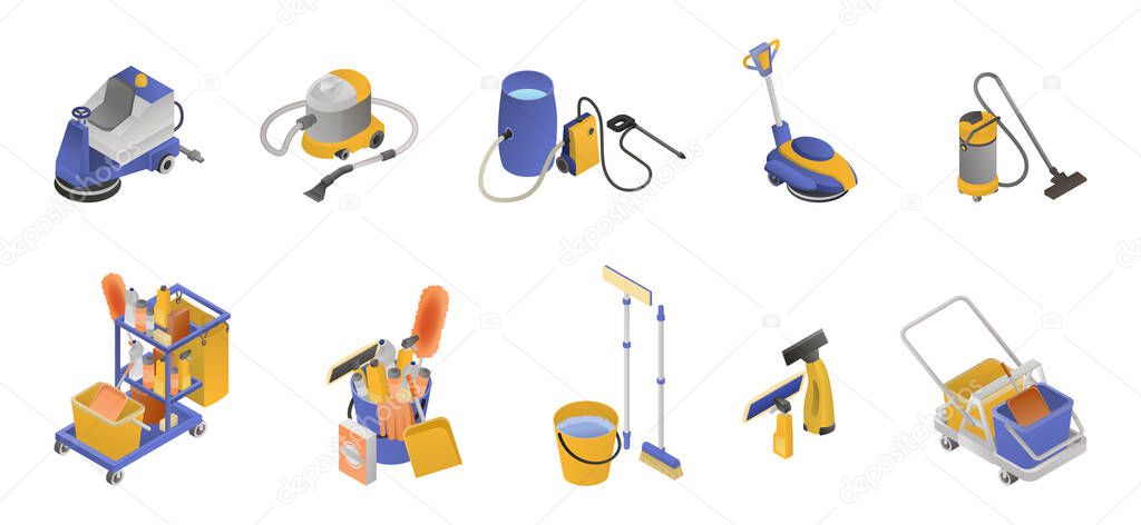 Isometric Professional Cleaning Service Icon Set