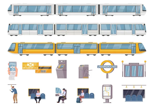 Public Underground Transport Flat Set — Stok Vektör