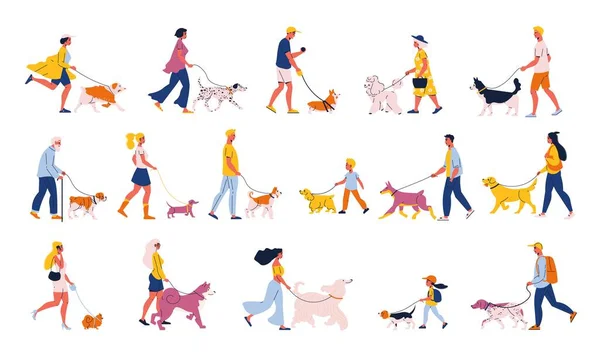 Ensemble de personnes avec chiens — Image vectorielle