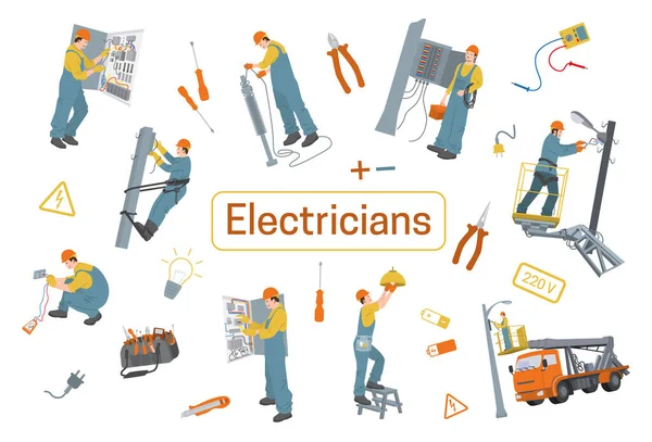 Electricians Flat Design Concept — Διανυσματικό Αρχείο