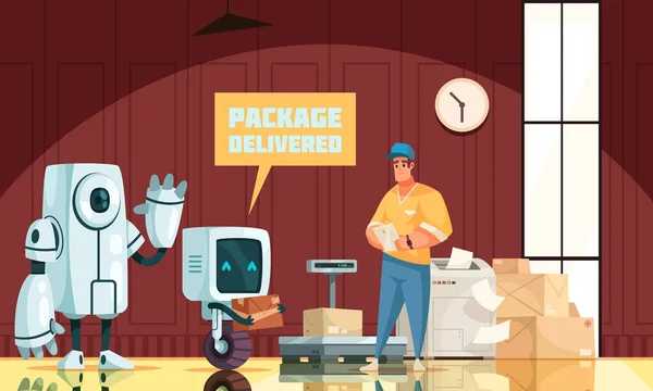 Futuristic Robot Postman Flat Background — Image vectorielle