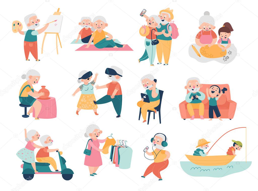 Elderly People Spend Time Set