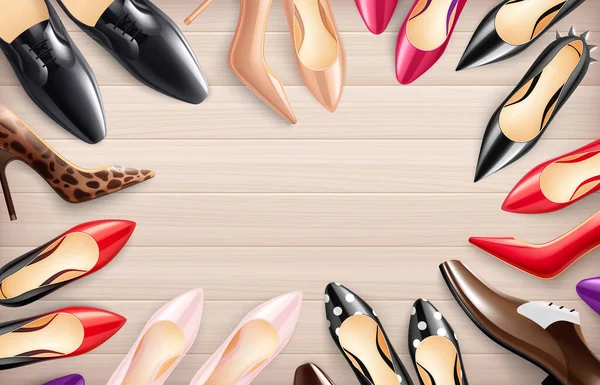 Women Shoes Realistic Background — Stok Vektör