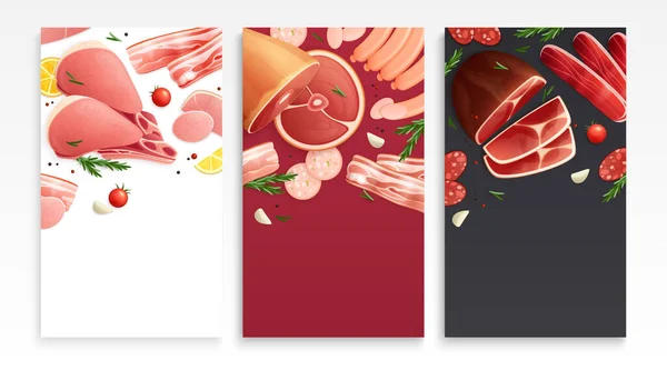 Meat Products Cards Set — Stok Vektör