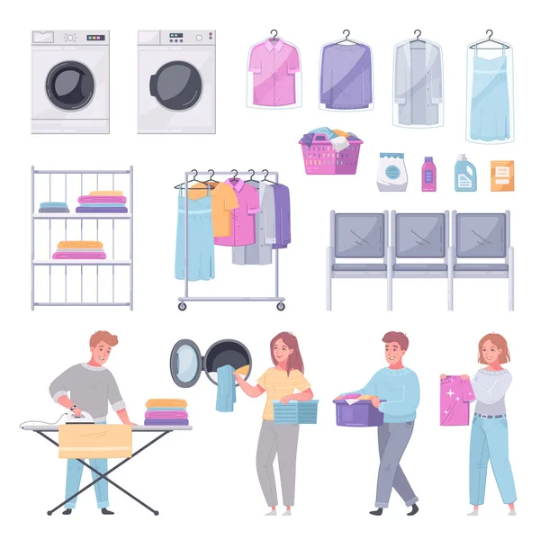 Set di cartoni animati lavanderia — Vettoriale Stock