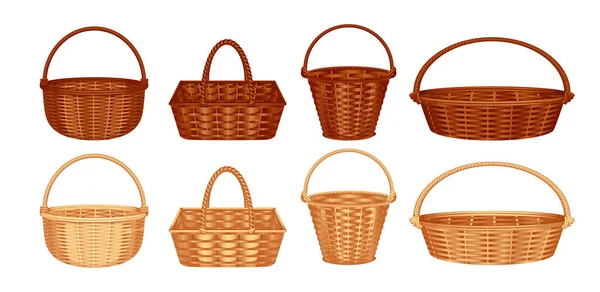 Wooden Baskets Wicker Set — Stock Vector