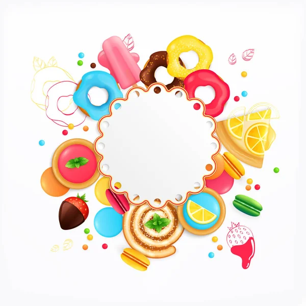 Desserter Sweets Festlig cirkulär bakgrund — Stock vektor