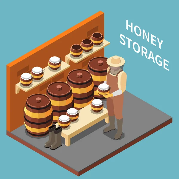 Honey Storage Isometric Background — Stock Vector