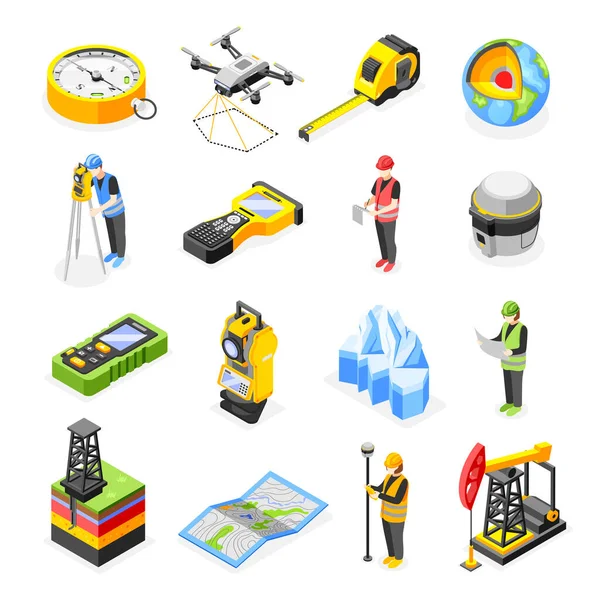 Geodesy Isometric Icons Collection — Stock Vector