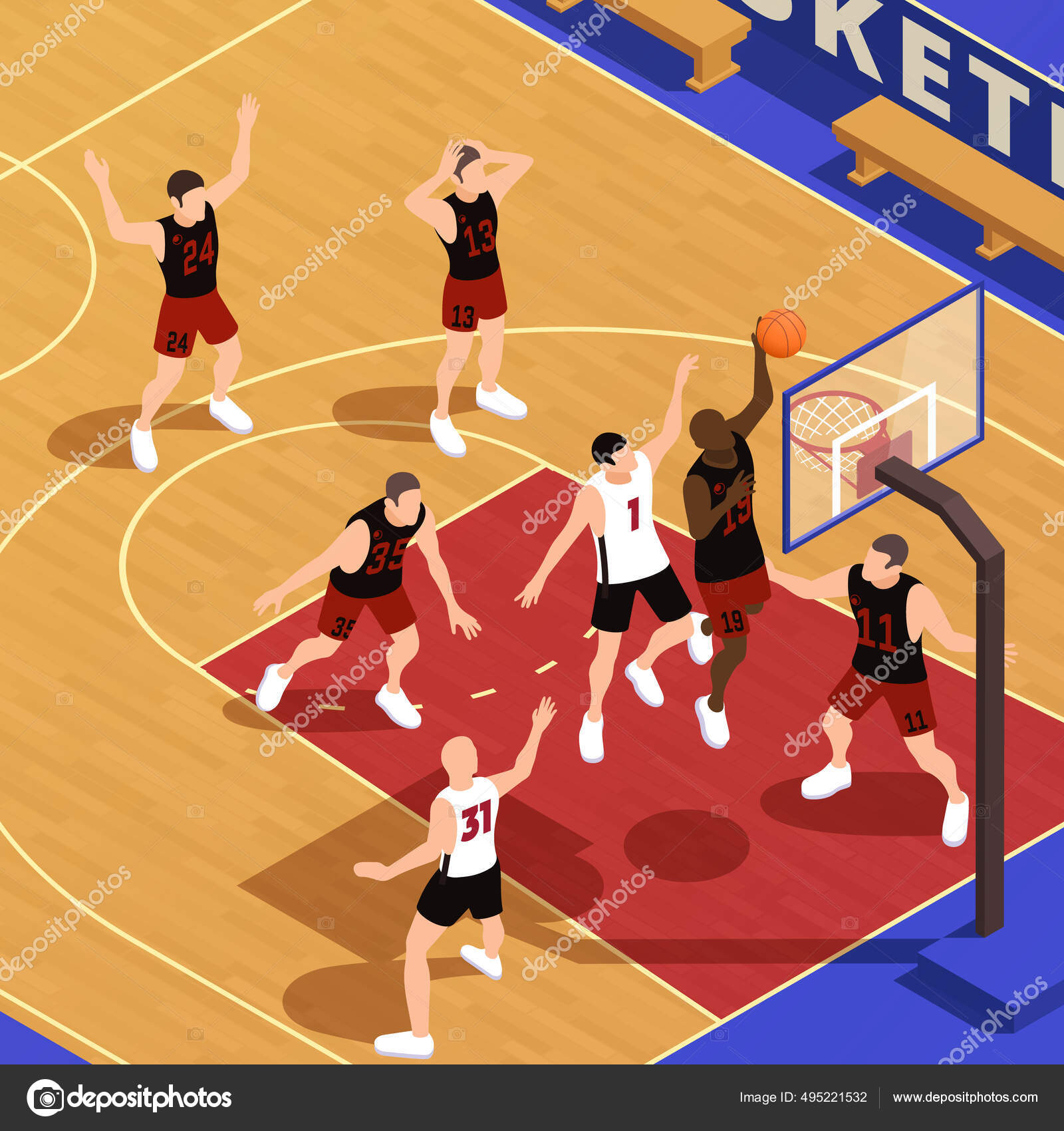 Pessoas jogando basquete na competição imagem vetorial de